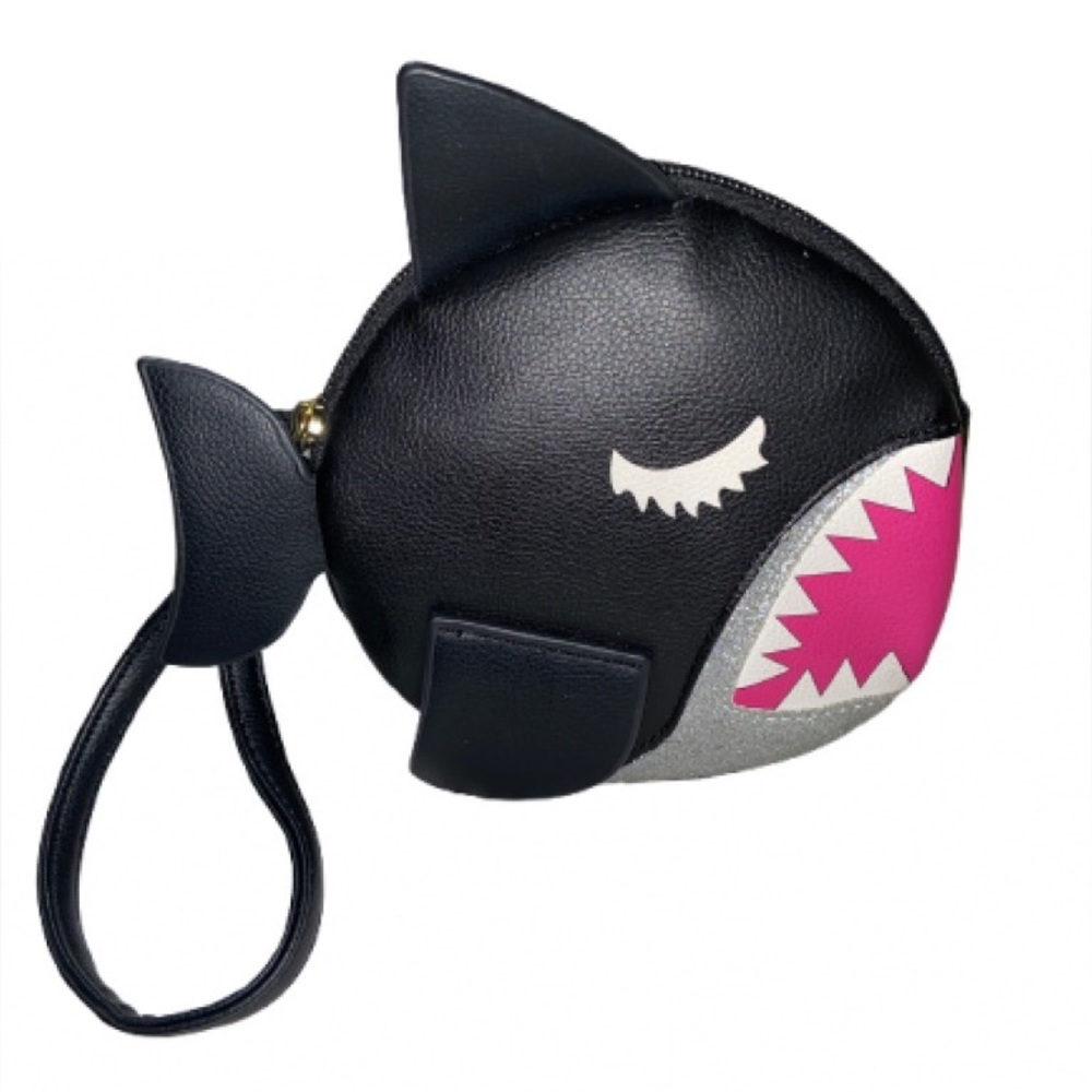 Novelty Black Shark Wristlet Coin Purse with Pink Accent